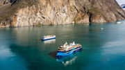 The Ocean Nova and Ocean Victory pass each other for the first time in Greenland's Evighedsfjorden.
