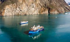 The Ocean Nova and Ocean Victory pass each other for the first time in Greenland's Evighedsfjorden.