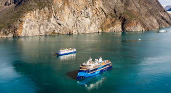 The Ocean Nova and Ocean Victory pass each other for the first time in Greenland's Evighedsfjorden.