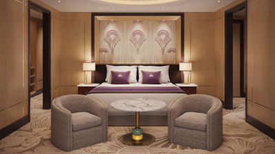 A rendering of a refreshed Queens Grill Suite on the Queen Mary 2.
