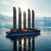 A rendering of Selar’s Captain Arctic, a ship with five solid sails made from aluminum.