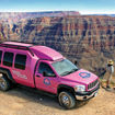 The custom climate-controlled Jeep includes leather captain's chairs and oversized windows.