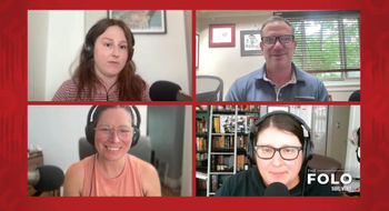 Clockwise: from top left: Tours editor Brinley Hineman, editor at large Robert Silk, editor of content innovation and retail Jamie Biesiada and host Rebecca Tobin on the Folo by Travel Weekly.