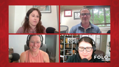 Clockwise: from top left: Tours editor Brinley Hineman, editor at large Robert Silk, editor of content innovation and retail Jamie Biesiada and host Rebecca Tobin on the Folo by Travel Weekly.