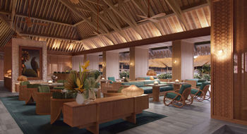 A lounge rendering for the Regent Bora Bora, a resort currently closed and undergoing renovations.