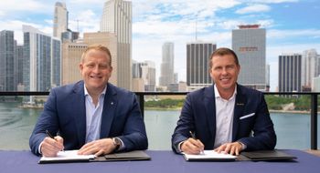 Royal Caribbean CEO Jason Liberty (left) and Sandals executive chairman Adam Stewart.