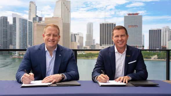 Royal Caribbean CEO Jason Liberty (left) and Sandals executive chairman Adam Stewart.