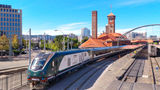 A new Airo trainset on the Amtrak Cascades route in Portland, Ore.