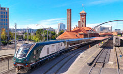 A new Airo trainset on the Amtrak Cascades route in Portland, Ore.