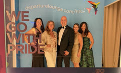 Keith Waldon (center), founder and director of Departure Lounge, was joined by Departure Lounge advisors (from left) Jennifer Waigand, Heather Herbert, Jessica Griscavage and Amy Moore at the Human Rights Campaign’s annual National Dinner in Washington, D.C.