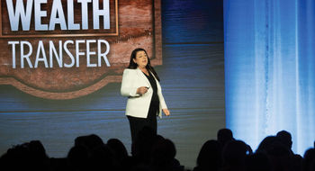 Nicole Mazza, chief marketing officer of Travelsavers and NEST, on stage at Travel Market 2026.