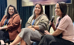From left, Sarah Bonsall, Michelle Gammond and Nikki Hendrix at Travel Market 2026.