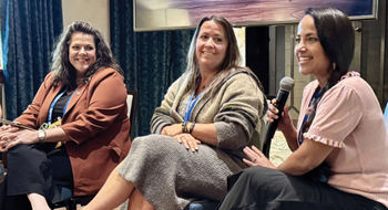 From left, Sarah Bonsall, Michelle Gammond and Nikki Hendrix at Travel Market 2026.