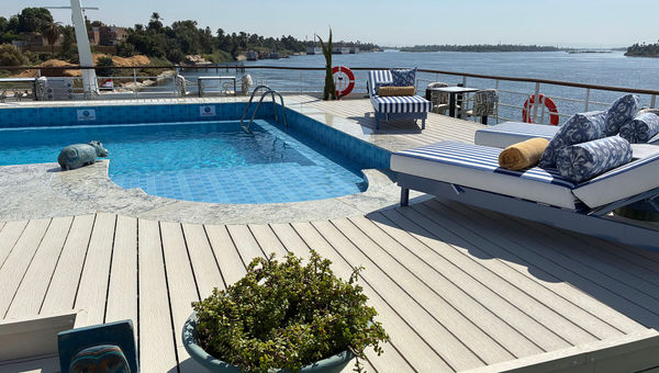 A sun deck with a pool can be found onboard. A sun deck with a pool can be found onboard.