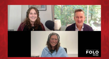 Clockwise from top left: River cruise editor Brinley Hineman, Tauck president Jeremy Palmer and Folo host Rebecca Tobin talk about how Tauck managed its river cruise business during a low-water season on the Rhine and Danube rivers.