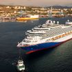 The refreshed Carnival Freedom departs the shipyard in Marseille, France.