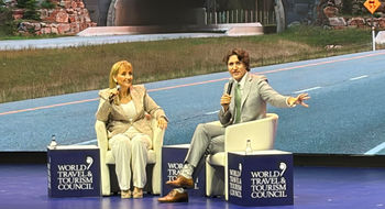 World Travel & Tourism Council CEO Gloria Guevara interviewed Justin Trudeau, the former prime minister of Canada, at WTTC's annual Global Summit.