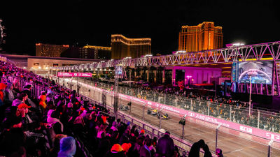 A view of the 2025 Formula 1 Heineken Las Vegas Grand Prix from the T-Mobile Zone at Sphere.