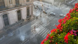 A photo taken Oct. 17 from a room at the Hotel Regina Louvre adjacent to the museum showed tear gas rising from the streets.