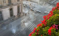 A photo taken Oct. 17 from a room at the Hotel Regina Louvre adjacent to the museum showed tear gas rising from the streets.