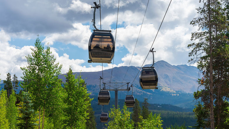Gondolas transport visitors in Breckenridge, Colorado.
