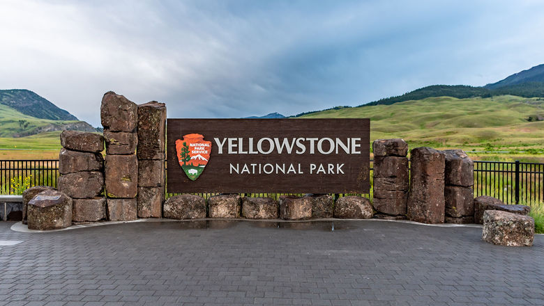 The Yellowstone entrance gate in Gardiner, Montana, remains closed.