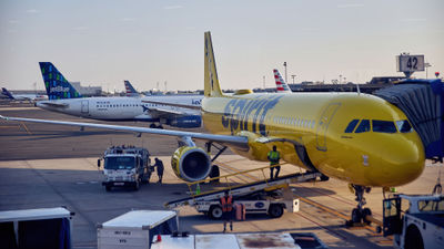 A Spirit Airlines jet in Newark.