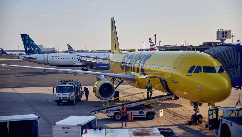 A Spirit Airlines jet in Newark.