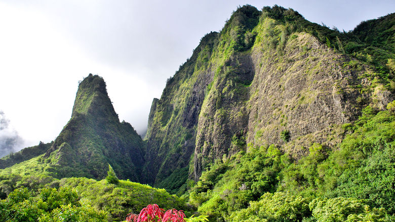 The Iao Needle rises 1,200 feet in Maui's Iao Valley State Monument.