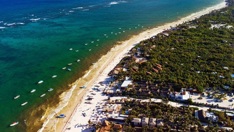 An aerial view of Tulum, Mexico.