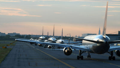Planes lined up for departure at JFK Airport in New York. Airfares jumped 42% in September, according to the latest numbers from the Consumer Price Index.