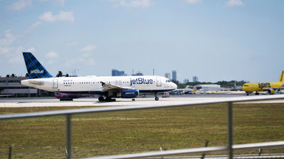 JetBlue and Spirit planes at Fort Lauderdale-Hollywood International Airport.