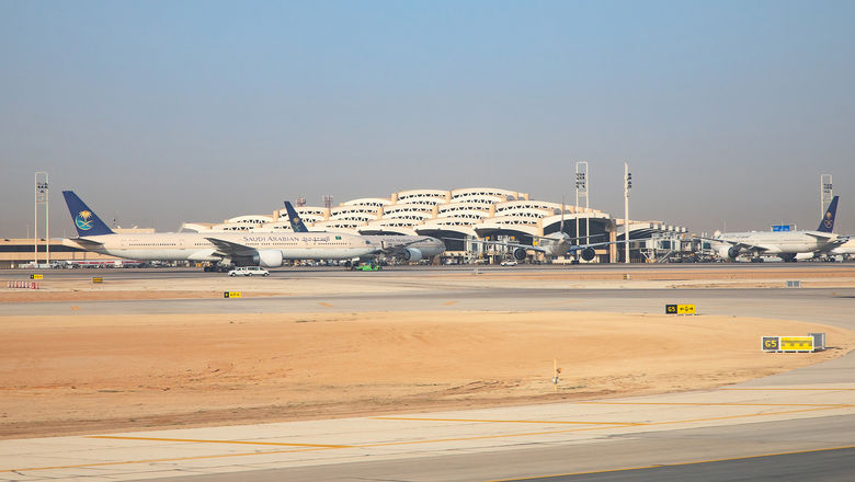 Saudia planes at Riyadh King Khalid Airport.