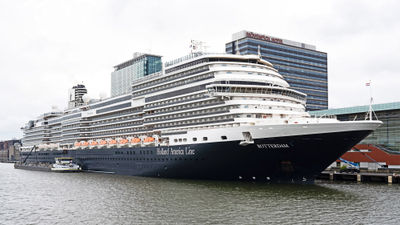 Holland America Line's Rotterdam cruise ship docked in Amsterdam.