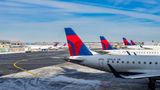 Delta planes at LaGuardia Airport.