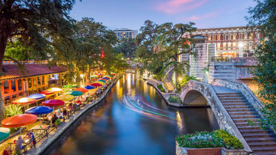 San Antonio's Riverwalk area. The city next year will be linked to Frankfort, Germany, via a route from Condor.