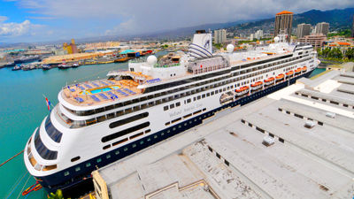 Holland America Line's Volendam docked in Honolulu in 2023.
