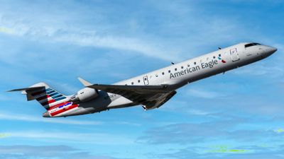An American Eagle Bombardier CRJ-700 regional jet.