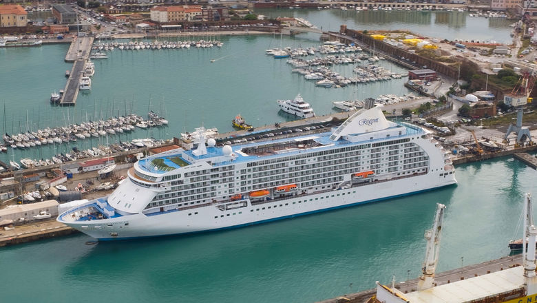 Regent's Seven Seas Voyager in Livorno, Italy.