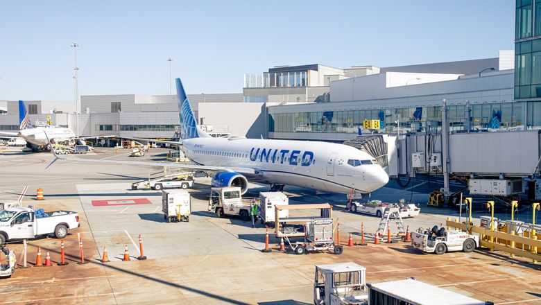 A United plane at San Francisco Airport.