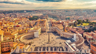 An aerial view of St. Peter's Square in Vatican City.