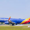 A Southwest jet landing in Austin, Texas.