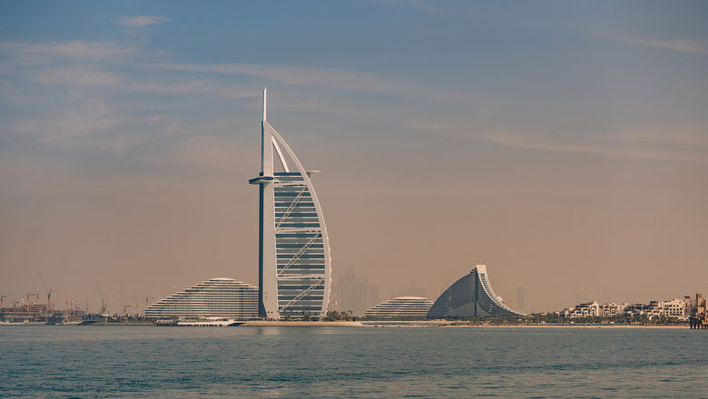 The sail-shaped Burj Al Arab hotel in Dubai.