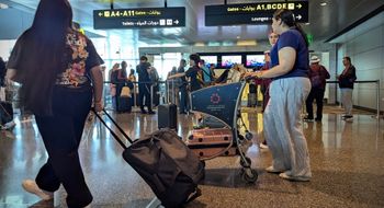 Travelers at Hamad Airport in Doha, Qatar, in 2025. Since the start of the Iran-U.S. war on Feb. 28, Qatari airspace and the airport have been closed.