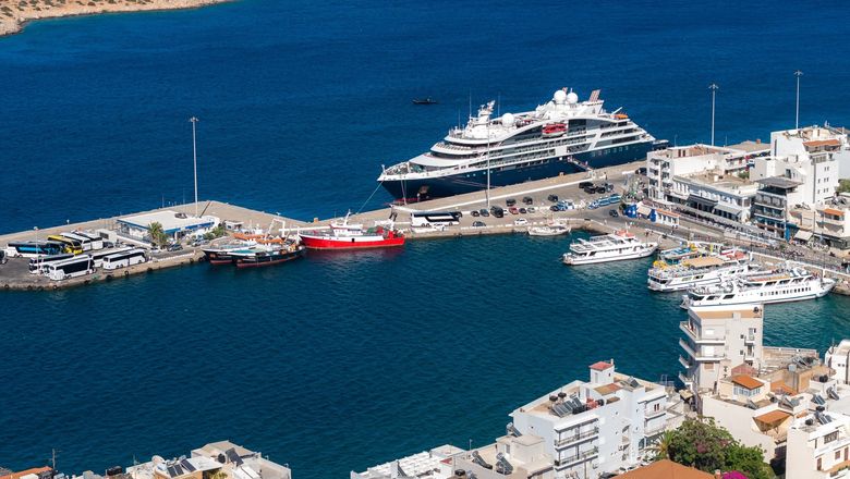 Demand for Mediterranean cruises has dipped since the Iran war began. Pictured, the cruise port in Agios Nikolaos, Crete.