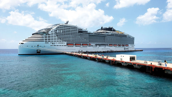 The MSc World America docked at Ocean Cay, MSC Cruises' private island in the Bahamas. The MSc World America docked at Ocean Cay, MSC Cruises' private island in the Bahamas.