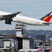 A Philippine Airlines Boeing 777 taking off in Los Angeles.