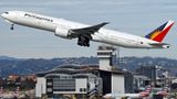 A Philippine Airlines Boeing 777 taking off in Los Angeles.