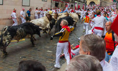 Runners of the San Fermin running of the bulls in Pamplona, Spain.