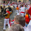 Runners of the San Fermin running of the bulls in Pamplona, Spain.